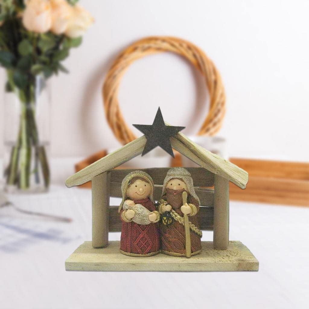 Krippe Miniatur Figuren Weihnachtskrippe Holz Resin Religiöse Nativity Szene Handbemalt Christ Kind Manger für Geschenk Heimdekoration Büro Innenraum, Farbe Figur Kabine