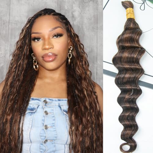 YWIGS Human Braiding Hair for Boho Braids Loose Deep Wave Bulk Human Hair for Braiding 50G No Weft Virgin Human Hair #4/30 20inch