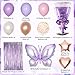 Purple Pink Birthday Party Decorations, Butterfly Confetti Rose Gold Lavender Balloons Happy Birthday Banner Fringe Curtains Hanging Swirls Circle Dots Tassels Pompoms for Women Girls Party Supplies