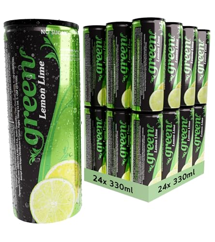 Green Lemon Lime - Low Calorie Soft Drinks - Sparkling Lemon Lime Flavour - No Added Sugar, Sweetened with Stevia, No Aspartame - Alternative Fizzy Drink - Bulk Pack 24 Cans x 330ml