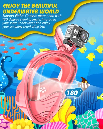 Image of QingSong Kids Snorkel Mask Full Face, Snorkeling Set with Camera Mount, 180 Degree Panoramic View Snorkeling Gear Anti-Fog Anti-Leak