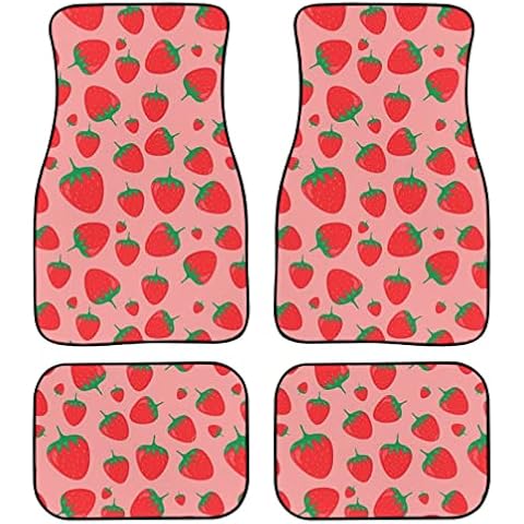 PZZ BEACH Car Floor Mats Pink Strawberry Design Women Auto Protector 4 Pieces Fit Most SUV Van Truck Cover
