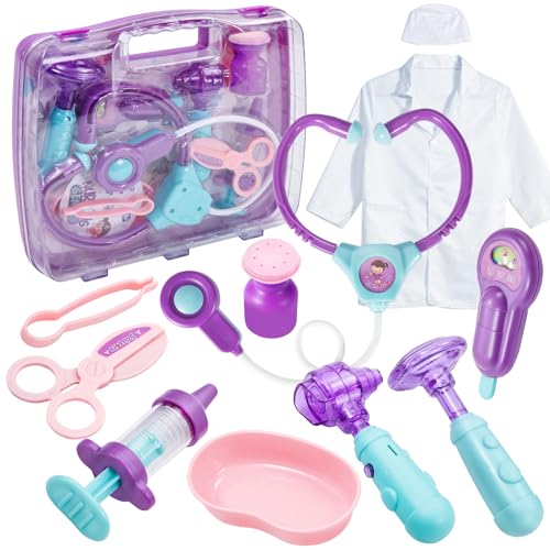 HERSITY Juguetes de Imitacion Maletin Doctora Juguete de Medicos Enfermera Regalos para Niñas Niños (púrpura)
