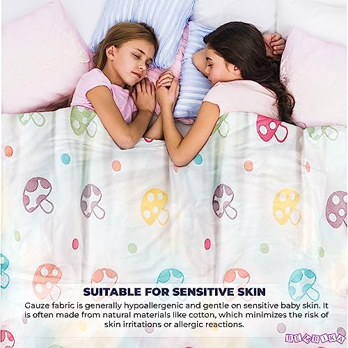 Image of BEMBIKA Essential Multipurpose Blanket for 6 Layer Cotton Gauze Stroller Blanket Swaddle Soft Blanket Bath Towel for Newborn, Infant and Small Kids-1 Pc (Mushroom White)