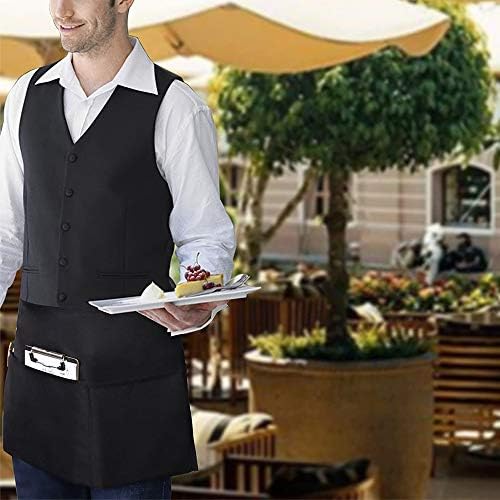 Waitress Apron with Pockets, Half Apron, Waist Apron, Black Short Apron, Black Waiter Waitress Apron, Waterproof Chef Apron Cooking Apron for Kitchen Restaurant Gardening Bbq for Men and Women