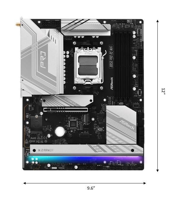 Image of ASRock AMD B850 Pro RS WiFi 6E Socket AM5 Ryzen 9000 /8000 /7000 Series DDR5 up to 8000+ (OC) MHz 256GB ATX Motherboard M.2 SATA3 6.0 Gb /s PCIe 5.0 BIOS Flashback 2.5G LAN