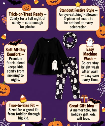 Image of Unique Baby Girls Kids Toddler 3pc Outfit Set Long Sleeve Lightweight Tunic Top Leggings and Scarf