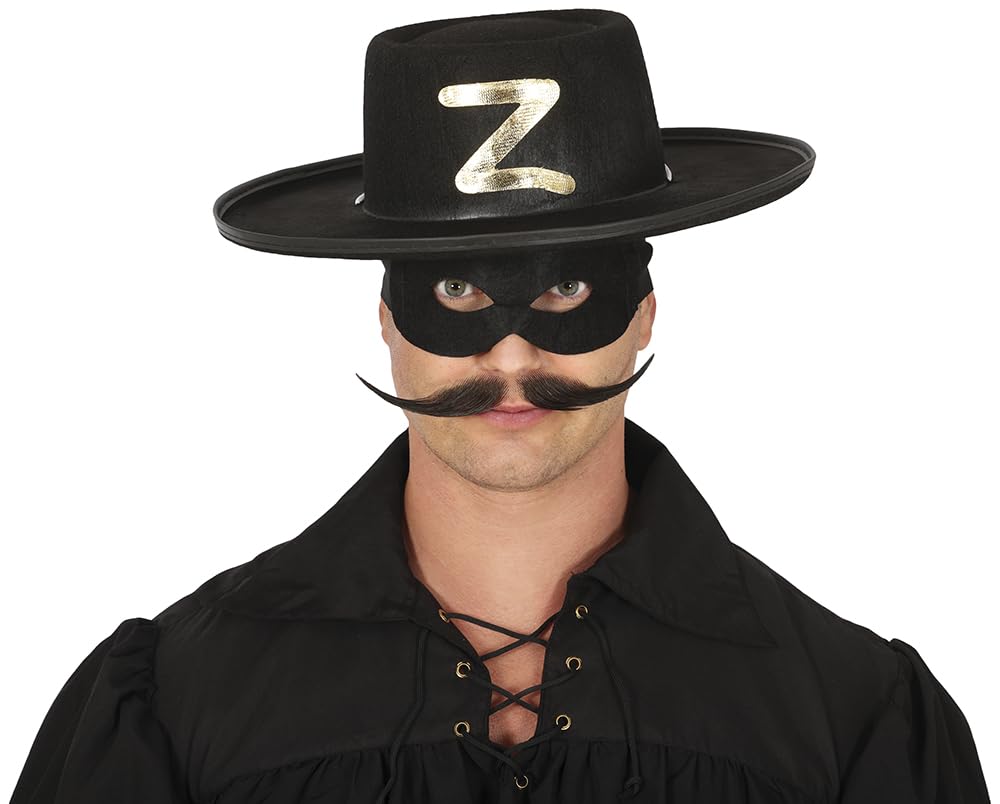 FIESTAS GUIRCA | Felt Bandit Hat (One Size) - Accessory for Bandit and Musketeer Fancy Dress - Ideal for Fancy Dress Parties and Carnival - Adult Men - Black