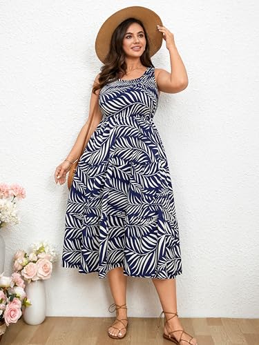 Image of RWJ Plus Size Summer Sleeveless Tank Dress for Women 2025 Smocked Casual Loose Sundress Flowy Beach Tiered Long Midi Dresses