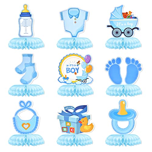 9 Pieces Blue Baby Boy Honeycomb Centerpieces Table Decor, It's A Boy Welcome Newborn Pattern Table Topper Ornaments Signs For Gender Reveal Baby Shower Party Decorations Photo Booth Props #TOP3