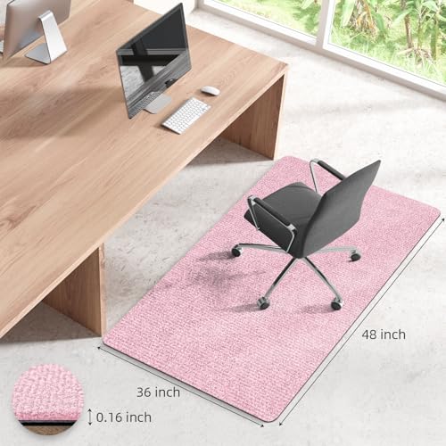 Image of Durable Non-Slip Office Chair Mat for Hardwood Floors, 48 inchx36 inch Large Tile Floor Protector, Anti-Scratch Thick Heavy-Duty Recyclable Gliding Desk Mats for Computer Rolling Chairs, Pink