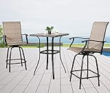 Patio Tree 3 Pieces Outdoor Swivel Bar Set Patio Furniture Bistro Set with Two Swivel Bar Stools and Bar Table