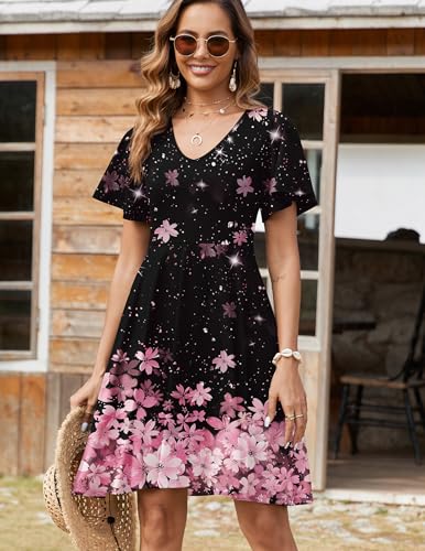 Zeagoo Womens Summer Dress Casual Swing Floral Ruffle Short Sleeve Sundresses Beach Mini A-line Shift Dress 2025 with Pockets3