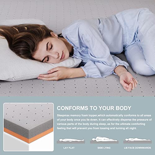 Sleepmax-2-Inch-Mattress-Topper-Queen-Soft-Memory-Foam-Mattress-Topper-Pad-with-Bamboo-Charcoal-and-Copper-Infusion-for-Pressure-Relief-Double-Sides-Foam-Bed-Topper-with-Ventilated-Design