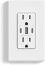 ELEGRP 30W 6.0 Amp 3-Port USB Wall Outlet, 15A Receptacle with Dual Type C & A Ports, Charger for iPhone/iPad/Samsung/LG/HTC/Android Devices, UL Listed, w/Wall Plate, 1 Pack, Matte White