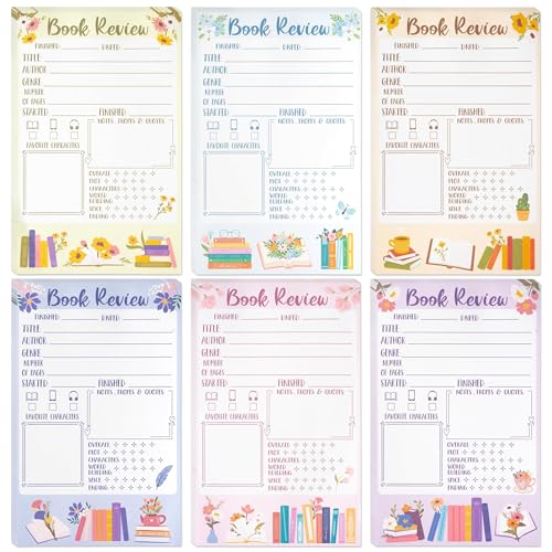 L1rabe Flowers Book Review Notepads - Back to School Gift 6Pcs Colorful Reading Journals Tracking...