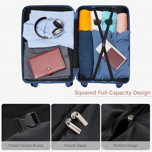 Image of Hardshell Luggage Sets, Lightweight Wave Suitcases with Spinner Wheels, PP Blue