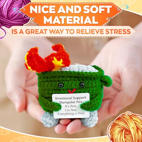 Reluen Emotional Support Dumpster Fire Crochet Doll with Positive Card - Crochet Emotional Support Crochet Dumpster Fire Desk Accessories - Emotional Dumpster Fire Crochet Dumpster Fire - Thumbnail 5