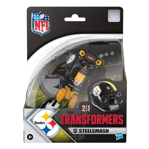 Image of Transformers NFL Pittsburgh Steelers Steelsmash 5.5-Inch Action Figure Changes from Robot to Helmet, Football Toys for Ages 8+