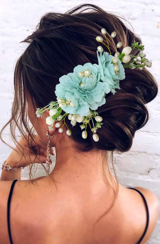 Image of Hair Flare Women Artificial Flower Made Hair Accessories And HairPin- Rama Green, 2215 1 count (Pack of 1)