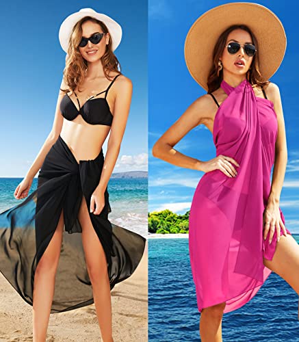 Image of Ekouaer Women Sarong Swimsuit Coverups Chiffon Long Bikini Wraps Sheer Beach Bathing Suit Cover Up