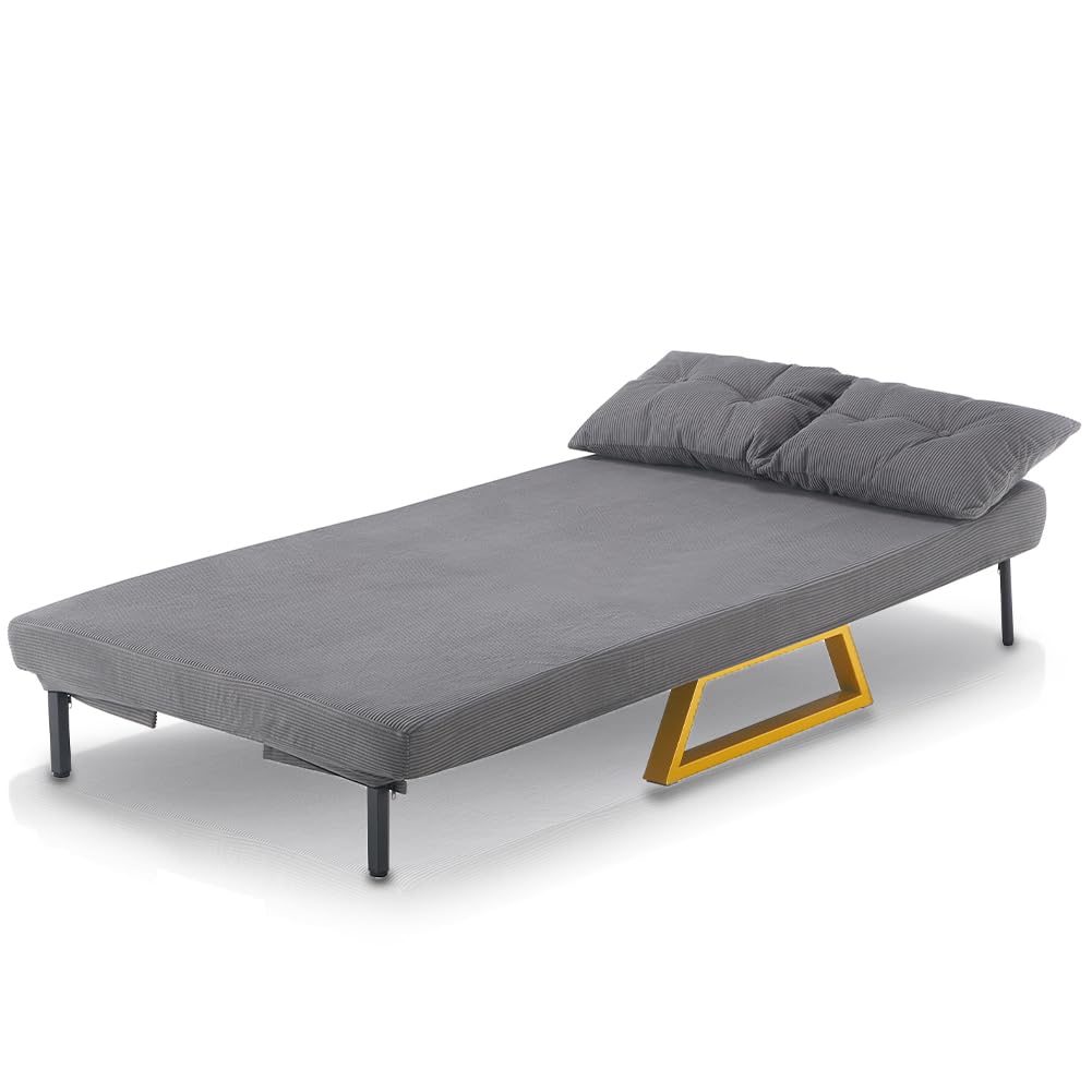 Shally Dogan Divano Letto 2 Posti Reclinabile 3 in 1, Poltrona Convertibile con Cuscini Chaise Lounge Seduta Imbottita Morbida, Copertura in Velluto Premium, Poltroncina Relax Salvaspazio (Grigio)
