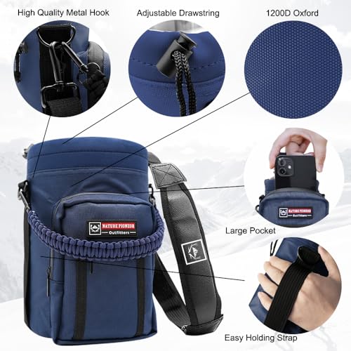 Image of NATURE PIONEOR Neoprene Insulated Water Bottle Holder with Shoulder Strap for Half Gallon 64OZ / One Gallon 128OZ Sports Water Jugs Bottles, Carrier /Pouch Sleeve for Outdoor Camping, Hiking, Fishing