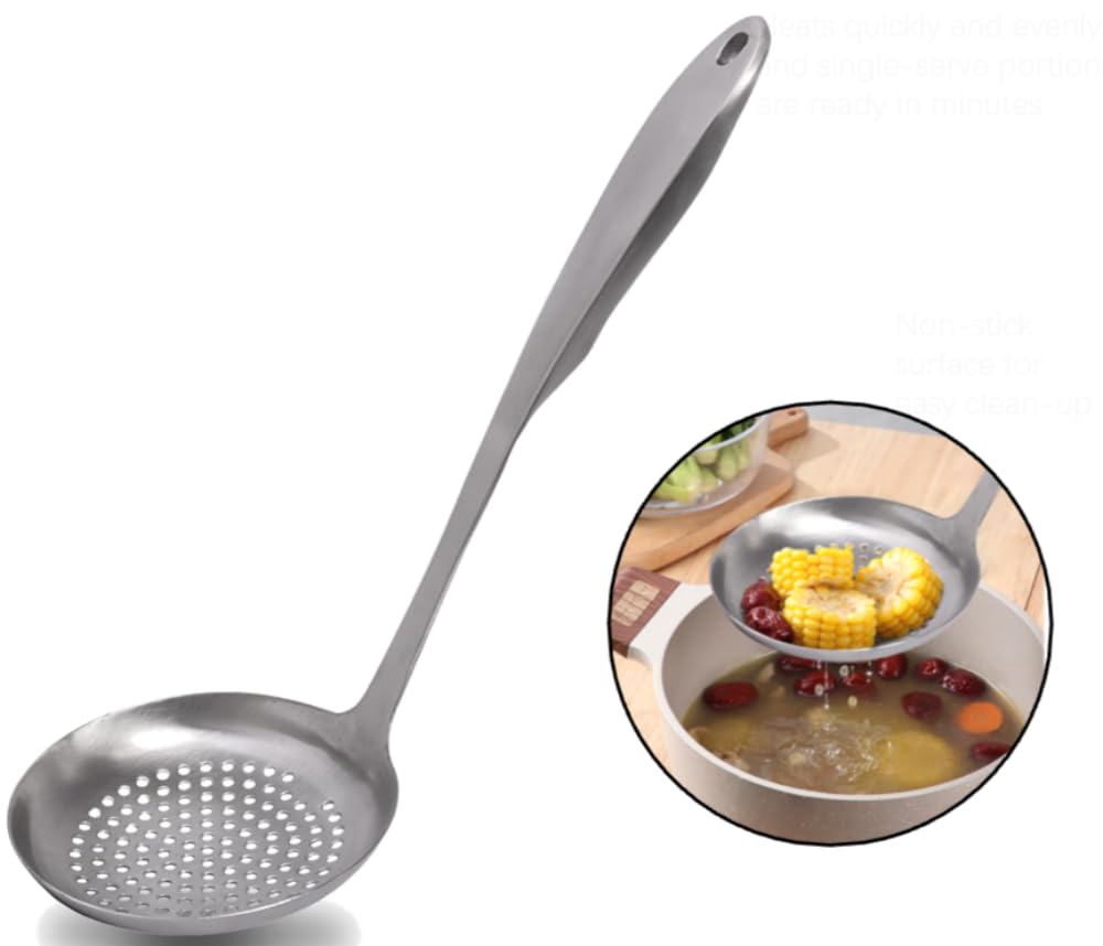 Cooking Skimmer Slotted Spoon, Heavy Duty Mesh Stainless Steel Colander Spoon Ladle Strainer for Cooking n Frying, Balance Pasta Scoop Strainer Spoon