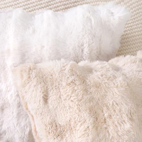 2-Pack Thick Plush Wool Throw Pillow Covers for Sofa Bedroom (18x18 Inch, Beige)