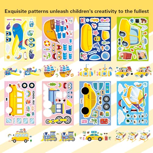 Image of Vehicle Stickers for Kids, Make a Face Sticker, Make Your Own Car Sticker | 24 Sheets Train, Airplane, Boat Stickers for Toddlers, Brithday Party Supplies Classroom Teacher Reward