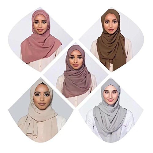 Image of LMVERNA Solid Color Bubble Chiffon Scarf for Women Fashion Soft Hijab Long Scarf Wrap Scarves