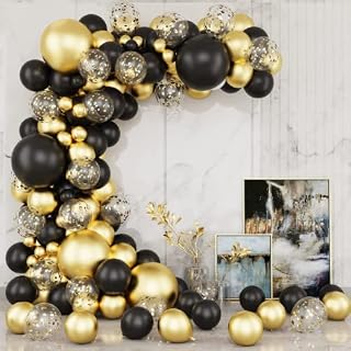 Black and Gold Balloon Arch Kit, 121pcs Black Gold Balloons Garland Arch Kit, Diy Birthday Balloons Arch for Men Boys Birthday Party, Wedding, Graduation Decoration, Anniversary, Retirement, New Year
