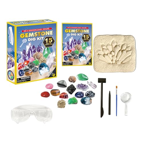 usefulbeauty Kit de búsqueda de gemas para | Actividad científica con lupa - Excavación de 15 cristales de juguete de excavación, para niñas y niños de 8 a 12 años de edad, aula casa jardín