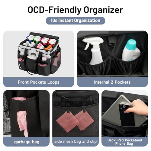 Image of LOEUO Large Cleaning Caddy for Cleaning Supplies Organizer, Rolling Cleaning Caddy Bags with Wheels for Housekeepers, Cleaning Carts on Wheels for Home Car Office Picnic