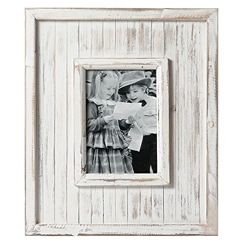 Vintage White Picture Frames 5 X 7 Made Of Solid Wood, Handmade Distressed Finish Rustic Tabletop Photo Frames, Big Wooden Frame Both For Table And Wall Mounted With High Definition Glass #TOP7