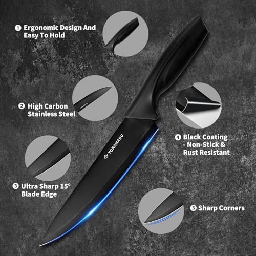 Knife Set with Sharpener – 15 pcs High Carbon Stainless Steel Knives Block Set, Stainless Steel Knife Set, Built-in Sharpener Kitchen Knife set, With Anti slip and Ergonomic Handles (Black) - Image 3