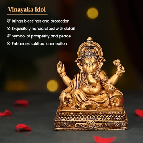 Image of Artarium Lord Chowki Ganesha Idol 4 Inch ? Handcrafted Ganpati Murti Statue for Car Dashboard, Home Decor, Puja Room, Mandir, Office, Housewarming & Gift
