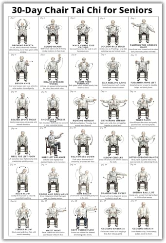 Tai Chi Chair Workout Chart Poster Print Tai Chi Chair Seated Exercises for Seniors Wall Chart Home Gym Living Room Decor Low Impact Mindful Movement for Beginners Elderly