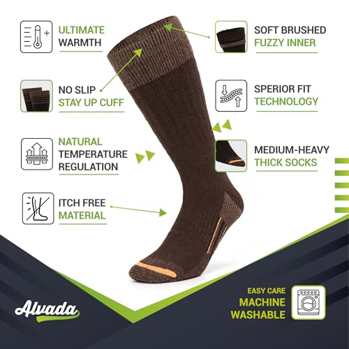 Image of Alvada Merino Wool Hiking Socks Thermal Warm Crew Winter Boot Sock For Men & Women 3 Pairs