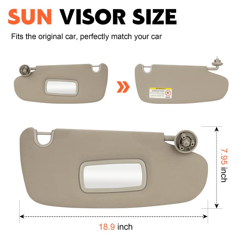Beige Driver Left + Passenger Right Side Sun Visor Replacement Compatible with 2002-2009 Dodge Ram 1500 2500 3500 Replace 1CT18TL2AA