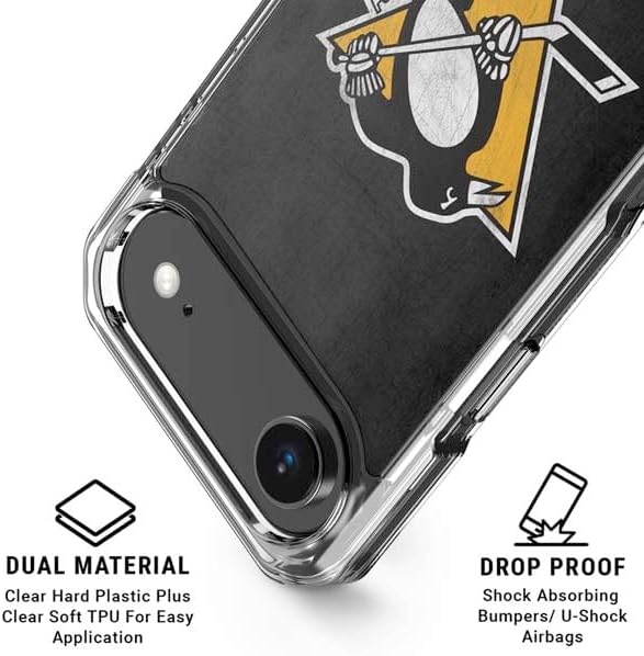 Skinit Clear Phone Case Compatible with iPhone 17 Air - Officially Licensed NHL Pittsburgh Penguins Distressed Design