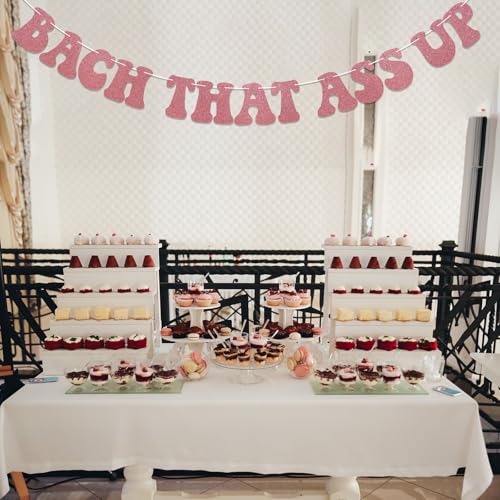 Image of Bach That Ass Up Banner, Pre-Strung, Bachelorette Party Decorations, Boujee Bachelorette Decorations Rose Gold Glitter