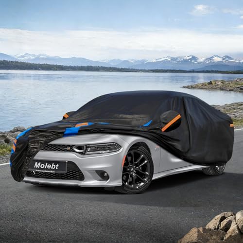 Image of Custom Fit Car Cover for Dodge Charger (2006-2026), Upgraded Waterproof All Weather Outdoor Auto Cover with Driver Door Zipper & Mirror Pockets, UV /Snow /Dust Protection