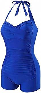 HGps8w Women's One Piece Romper Swimsuits Sexy Halter Slimming Full Coverage Boyshorts Tummy Control Bathing Suit Swimwear