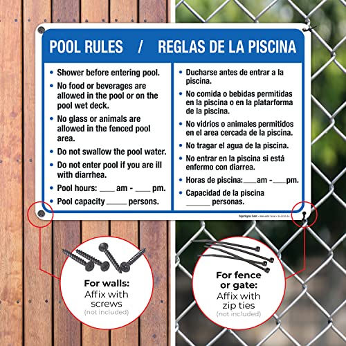 Letrero de reglas para piscina bilingüe 10x14 pulgadas miniatura 3