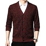 カーディガン メンズ ニット ビジネス カジュアル 大きいサイズ 裏起毛 レッド 2XL