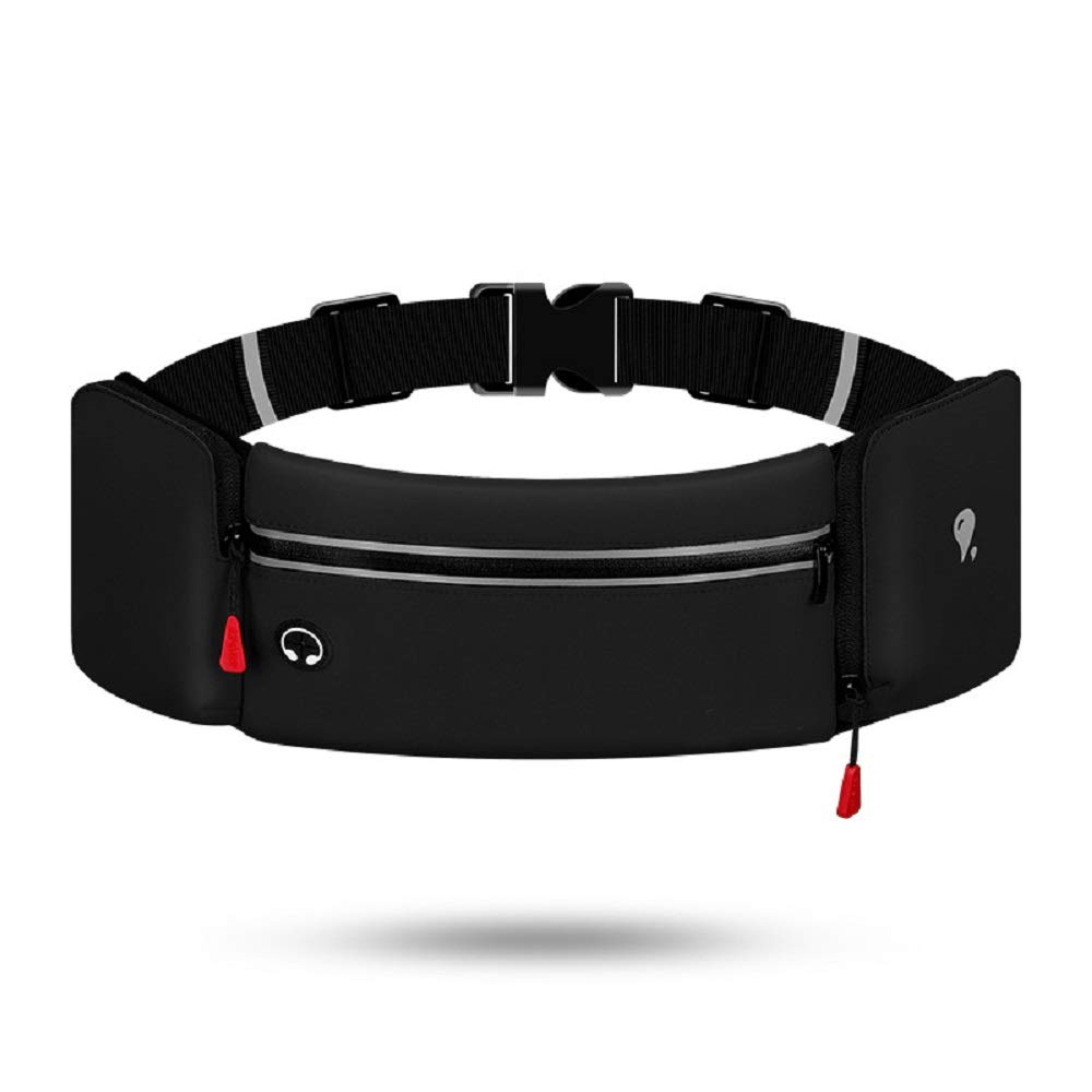 Lightweight mobile running bag, jogging waist-3 separate large pockets, sports night reflective waterproof, sweat-proof, with headphone jack, adjustable neutral, hiking, cycling, walking