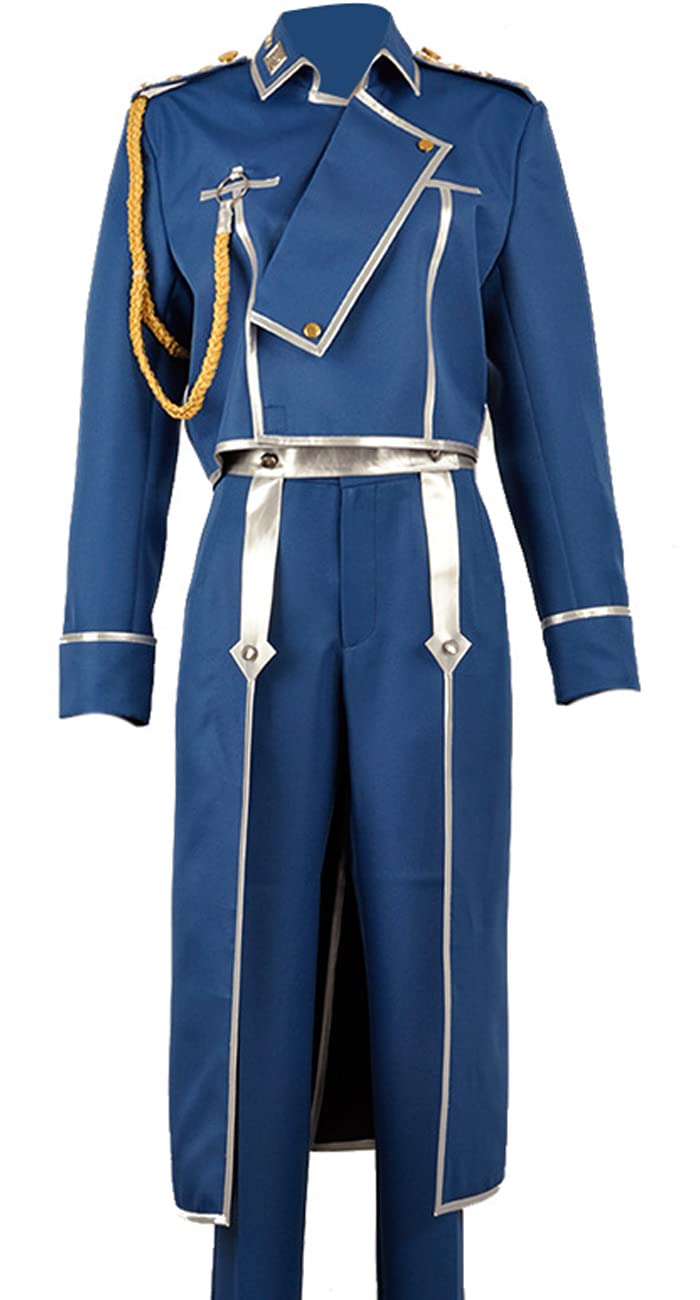 Anime Fullmetal Alchemist Cosplay Roy Mustang Costume Women Men Army  Uniform Halloween (Customize, Blue)
