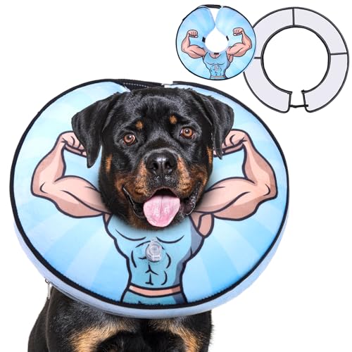 Image of KOOLTAIL Inflatable Dog Cone Collar, Soft Donut E Collar for Dogs After Surgery to Stop Licking Enhanced Alternative, Blow Up Pet Neck Pillow Recovery Adjustable Cone for Dog Cat,Hercules M