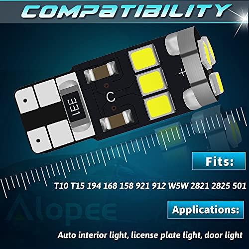 4-Pack T10 501 W5w 6500k White Canbus Error Free LED Bulbs,9-SMD 2835 Chipsets Car Replacement Bulb For W5W 194 168 2825 Map Dome Courtesy License Plate Side Marker Light Bulbs(12V)